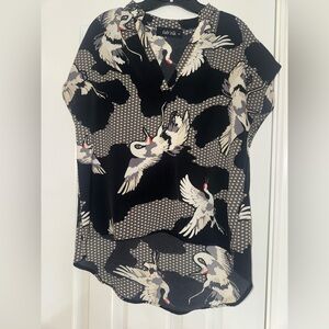 Fab'rik Black and White Crane Print Blouse
